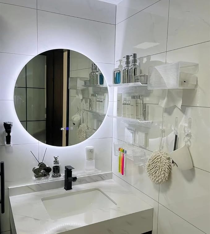 ROYALITA 24 Inch Acrylic Bathroom Shelf Organizer Over The Faucet, Over The Sink Shelf Room Decor, Bathroom Countertop Organizer Kitchen Above Sink Drain Shelf
