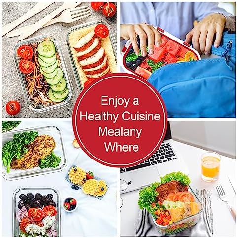 10 PACK Glass Meal Prep Containers Set with Lids, Red