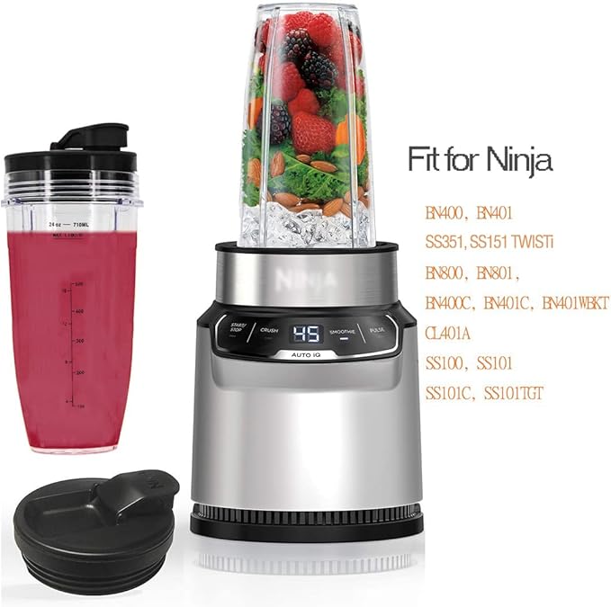 24OZ Cups BN401, SS101, BN400, BN800, BN801 For Ninja Nutri Blender, SS351, SS151 TWISTi DUO Replacement Cups, with Upgraded Sip and Seal Lids- Convenient to Drink Directly.(2 Pack)