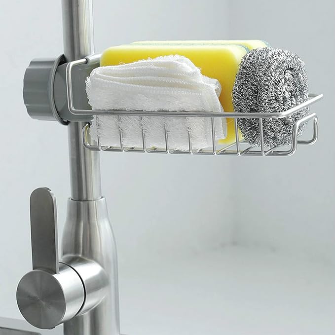 Fafeicy Faucet Rack Sink Hanging Storage Rack Stainless Steel Faucet Clip Drain Shelf Dish Cloth Organizer