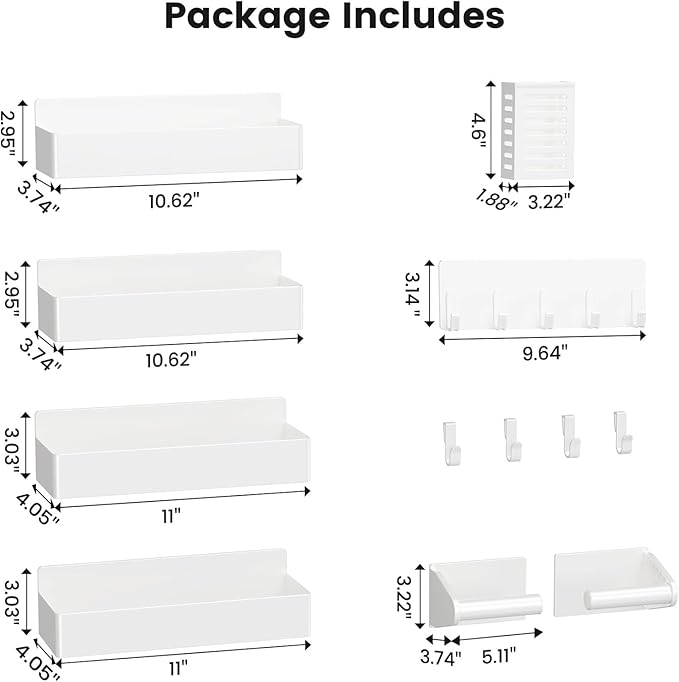 Mystozer Magnetic Spice Rack for Refrigerator,7 Pack Magnetic Shelf,Fridge Magnet Organizer with Paper Towel Holder,Utensils Racks,Hook Rack,Fridge Organizers and Storage White(7 Pack)