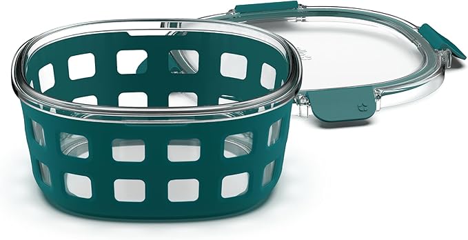 Ello Duraglass Meal Prep Container, 7 cup- Glass Food Storage Container with Silicone Sleeve and Airtight BPA-Free Plastic Lid, Dishwasher, Microwave, and Freezer Safe, Watercress