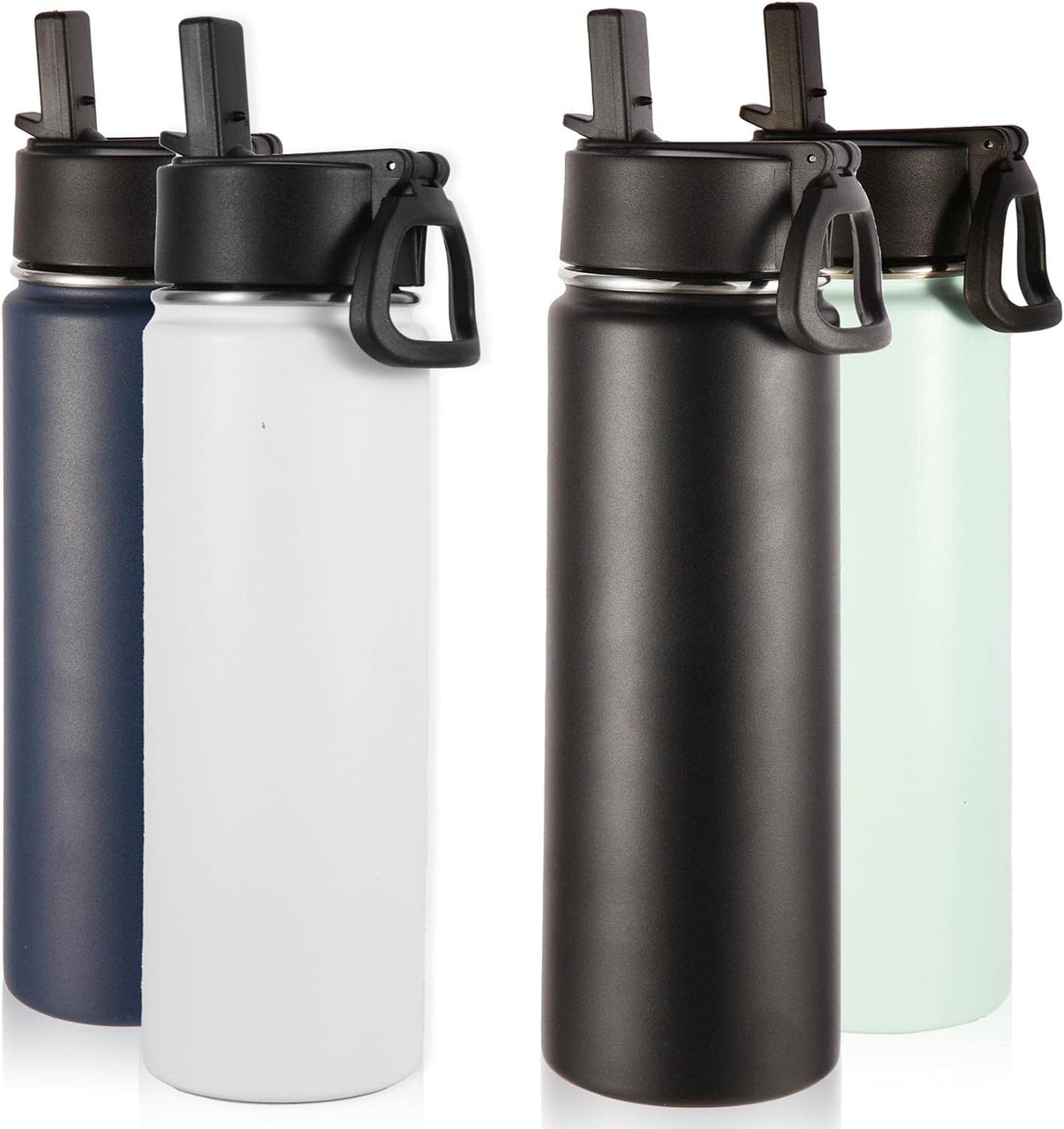 22oz Insulated Water Bottle with Straw Lid, Mix, 4-Pack