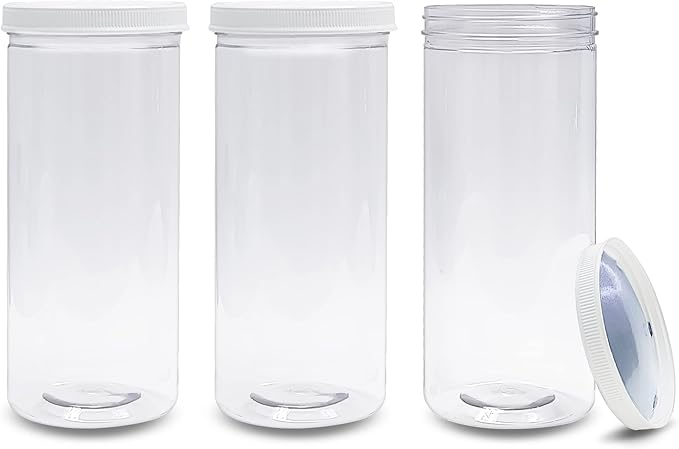 ljdeals 80 oz Tall Clear Plastic Jars with Lids, 2.5 Quart 10 Cup Cylinder Storage Containers, Wide Mouth PET Canisters, Pack of 3, BPA Free, Food Safe, Made in USA