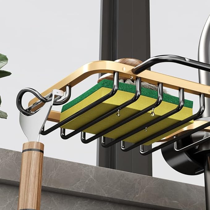 Faucet Sponge Holder Kitchen Sink Caddy Organizer Over Faucet Hanging Drain Rack (Normal, Golden)