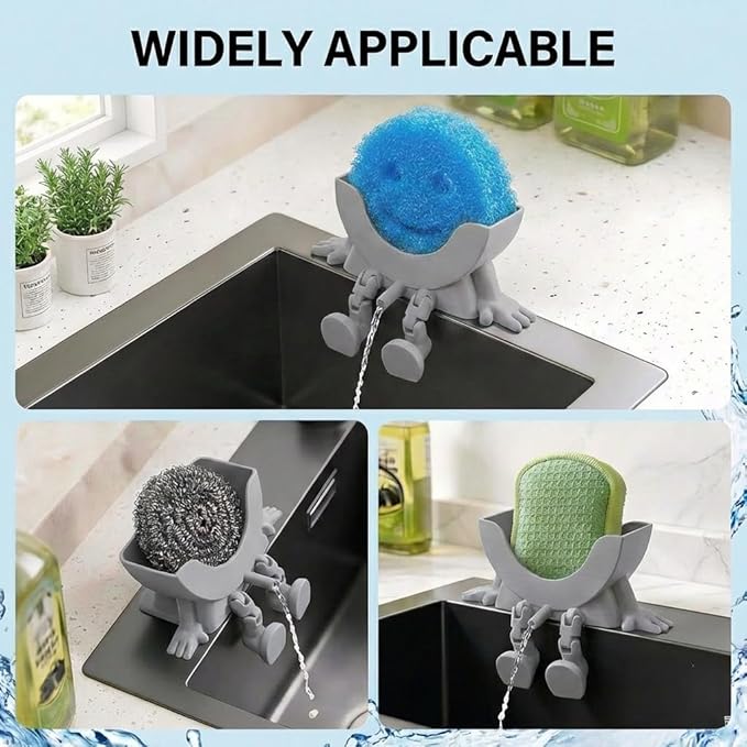 Creative Hanging Sponge Holder with Drainage/Traceless Glue, 3D Printing Countertop Funny Sponge Holders for Kitchen Sink, Keeps Your Sponge Dry & Smiling, for Scrub Daddy Holder (1, Grey)
