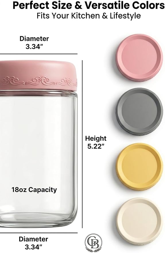 16 OZ 4Pack, Overnight Oats Jars with Lids, Glass Meal Prep Containers, Airtight Mason Jars for Breakfast, Yogurt Parfait, Salad & Smoothies, Leakproof and Reusable Food Storage Jars(4-2)