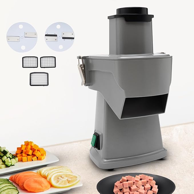 4 in 1 Commercial Vegetable Chopper, 200W Multifunctional Automatic Dicer Slicer Shredder Strip Cutter, Food Chopper Electric with Thickness Adjustable Multi Blades for Veggies & Fruits