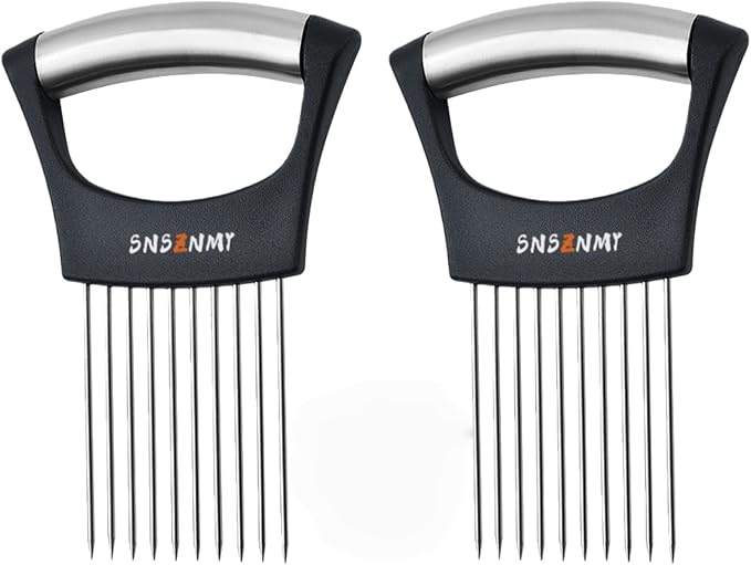 Onion Holder for Slicing, Upgrade Stainless Steel Onion Slicer Holder Lemon Slicer Vegetable Cutter, Assistant Tool for Slicing Fruit, Potato, Tomato and Meat (2 Pack)