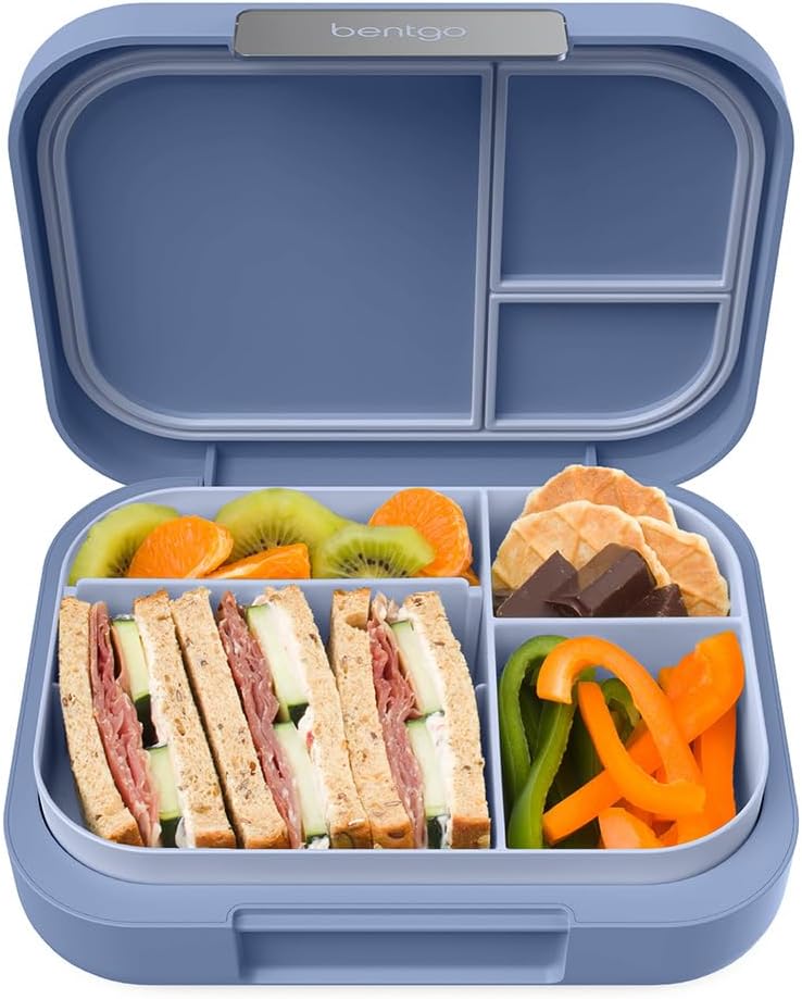 Modern - Leak-Resistant Bento Lunch Box For Adults, Teens, & Larger Appetites; Reusable BPA-Free Meal Prep Container with 3 or 4 Compartments, Dishwasher/Microwave Safe; 5 Cups (Dusk Blue)