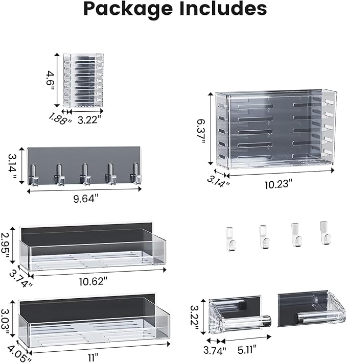 Magnetic Spice Rack for Refrigerator,6 Pack Magnetic Shelf,Fridge Magnet Organizer with Paper Towel Holder,Utensils Racks,Hook Rack,Deepened Basket,Fridge Organizers and Storage Clear(6 Pack)