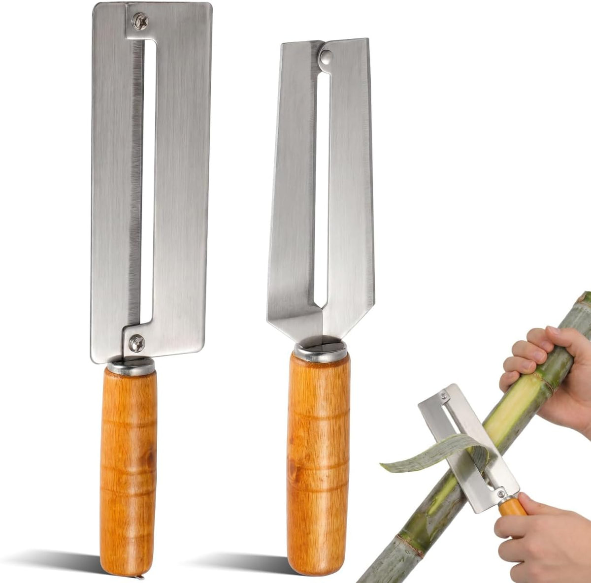 2Pcs Pineapple Peeler, Sugar Cane Peeling Knife, Thickened Stainless Steel Fruit Peeler with Wood Handle for Home Kitchen