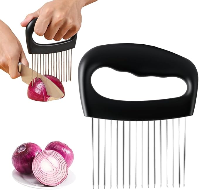 Onion Holder for Slicing, Stainless Steel Onion Slicer Holder, 2025 New Upgraded Tamato Slicer Vegetable Cutter Kitchen Gadeget Chopper Assistant Tool for Potato Lemon Fruit and Meat (1pc)