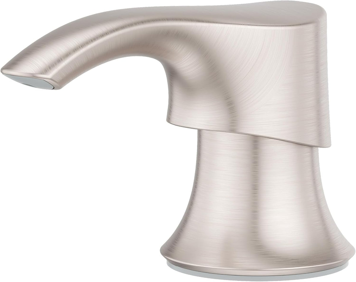 SoloTilt Kitchen Sink Soap Dispenser Counter-Mounted Stainless Steel Finish with Forward Tilting Thumb-Activated Pump Head and 16 oz Bottle for Dish Soap KSDKEMGS