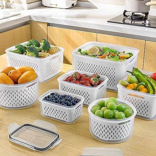 Fruit Storage Containers for Fridge with Removable Colander 4 PCS