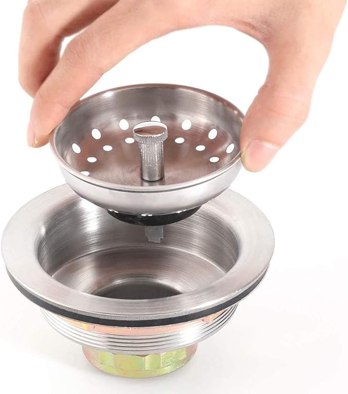 KONE 3-1/2 Inch Kitchen Sink Drain Assembly with Strainer Basket/Drain Stopper, All Stainless Steel Sink Drain Kit Durable and Rustproof
