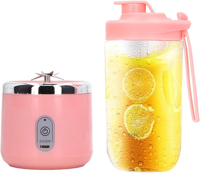 Portable Blender, 300ML, 6 Blades, 22000RPM 1200MAH, Food Grade PCTG, USB Charging, Travel Blender Fruit, Vegetables, Coffee (Pink, 6 Blades, Lid)