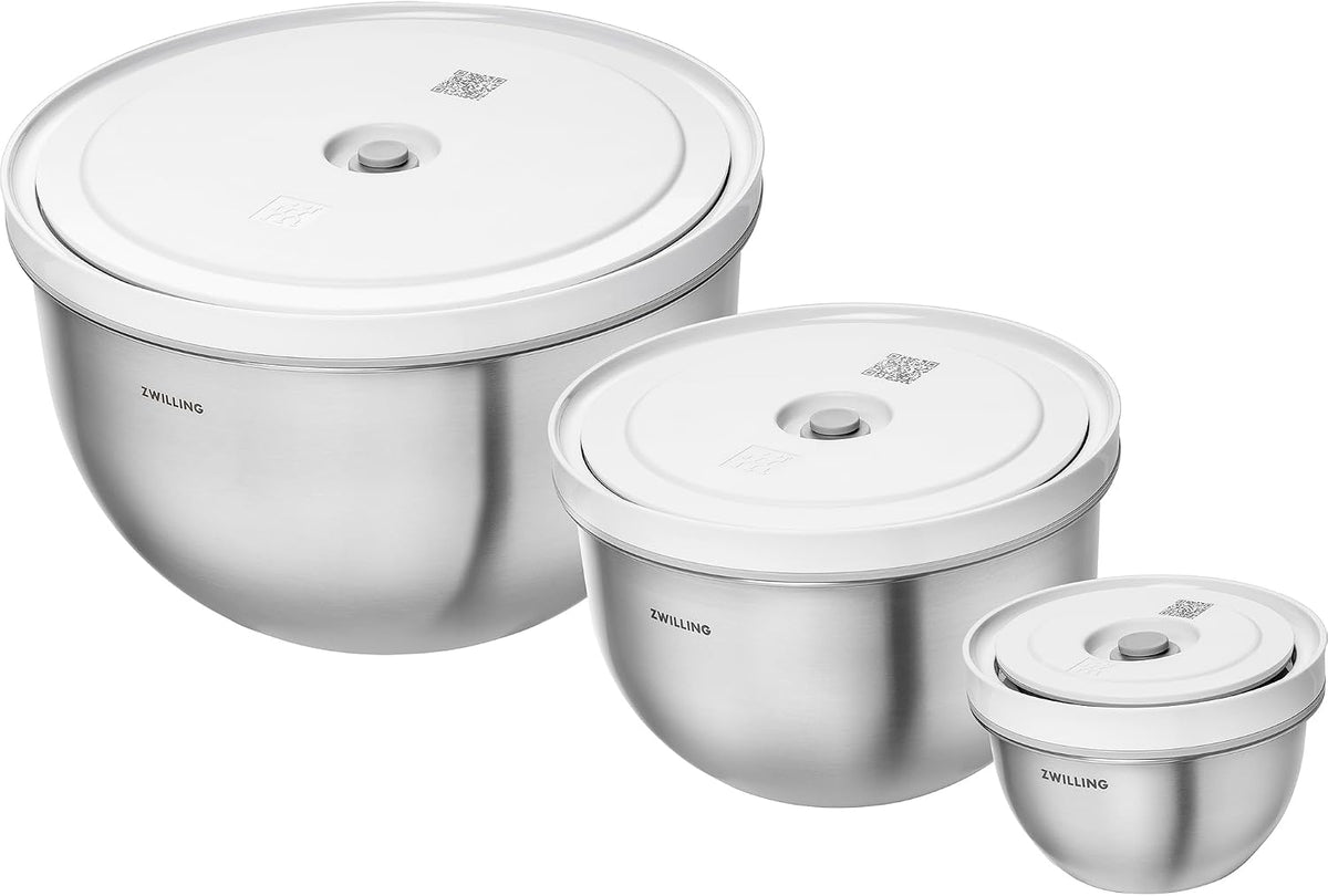ZWILLING Fresh & Save BOWLS 3-pc Stainless Steel Vacuum Bowl Set, Airtight Food Storage Containers for Meal Prep and Leftovers, Durable, BPA-Free, Stackable
