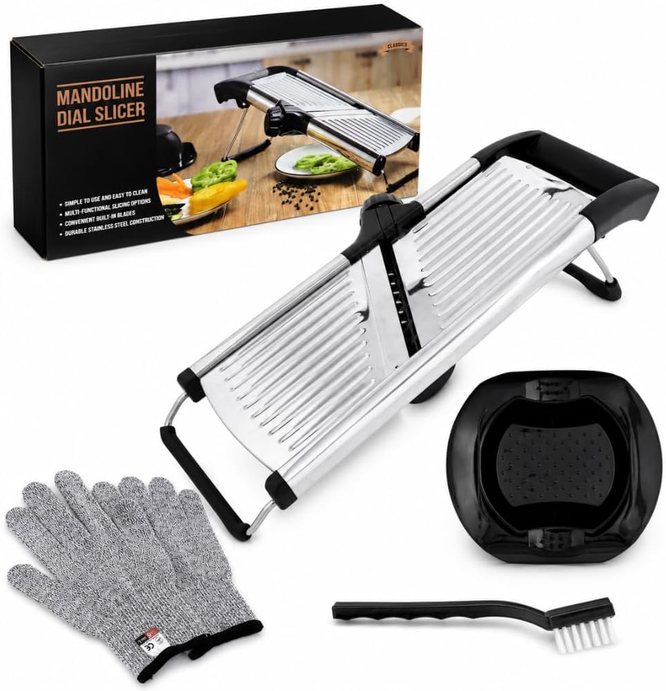 Mandoline Slicer Stainless Steel Adjustable V-Blade, 36 Slice Options