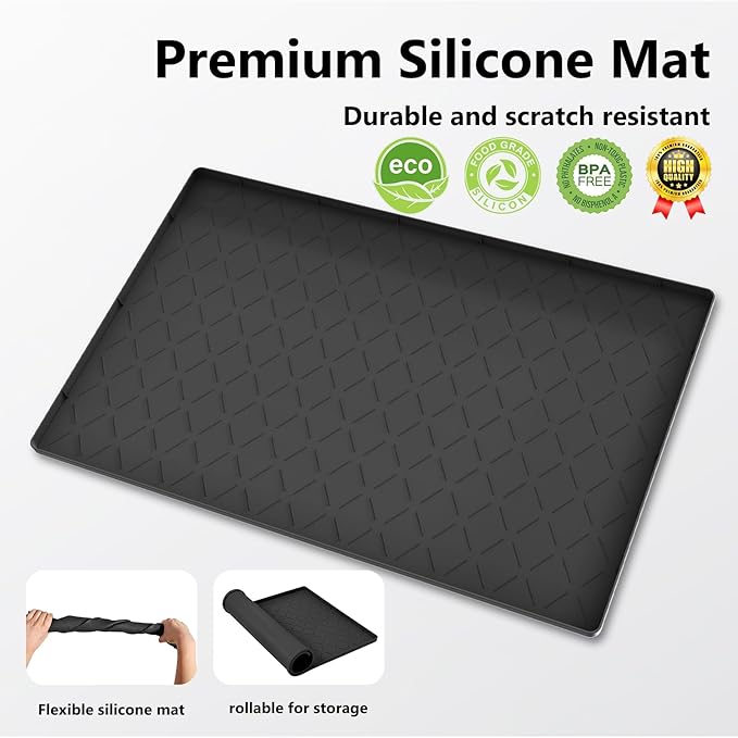 Mateeylife Under Sink Mats for Kitchen Waterproof 31"X22", Undersink Protectors，Silicone Mat Cabinet Liner, Under Sink Organizer for Bathroom and Kitchen，Boot Tray Pet Food Mat, Classic Black