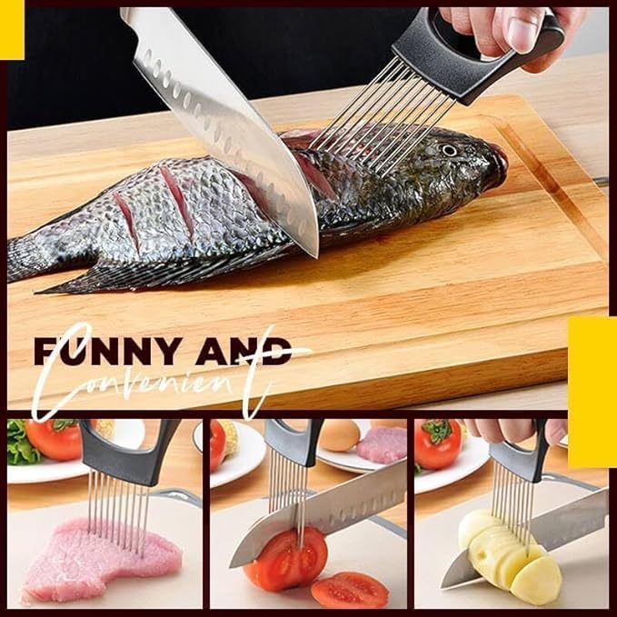 Upgrade Onion Holder for Slicing, Stainless Steel Lemon Slicer Onion Cutter for Slicing, Vegetable Cutter for Potato and Tomato, Avocados, Eggs, Meat, Kitchen Chopper Slicings Tool (Round, 3PCS)