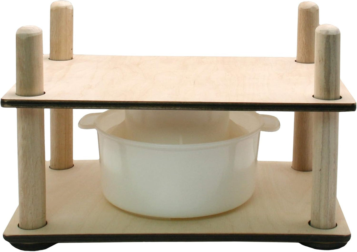 Wooden Cheese Press for Cheese Making Supplies 12 in Wooden Guides and Cheese Mold with Follower Piston 1.3 Qt - Small Home Supply Ultimate Cheese Press Machine - Prensa Para Queso Casero