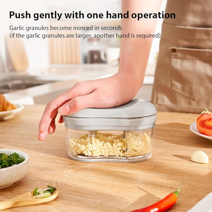 Food Chopper Manual Garlic Mincer Onion Vegetable Chopper Easy to Hand Push Garlic Cutter Portable Small Food Processor for Chili Peppers Fruits Household Kitchen