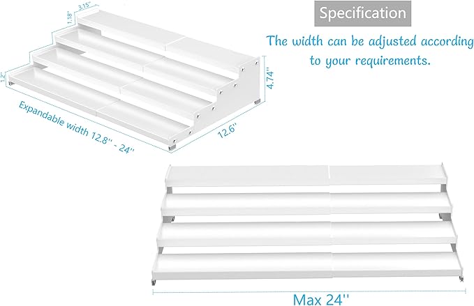 Jojocross Expandable 4-Tier Step Spice Rack Organizer for Kitchen Cabinet Modern Design and Non Skid Space Saving Storage Shelf for Countertop Cabinets Pantry(1Pack/White)