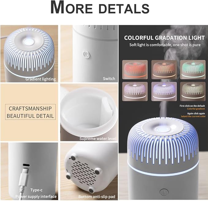 Car Diffuser Humidifier USB Aromatherapy Essential Oil Air Freshener USB Cool Mist Mini Portable Diffuser for Car Home Office Bedroom (White)