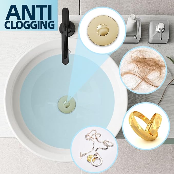MUAIOLAUS Universal Bathroom Sink Stopper, Pop Up Sink Stopper with Basket Hair Catcher, Anti Clogging Sink Drain Filter for 1.06"-1.65" Drain Holes