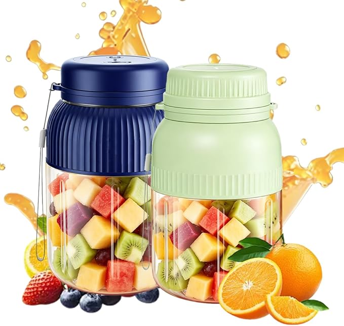 Wireless Juicer Cup, 2026 New 1300ml/44oz Portable Personal Blender, Portable Blender Dual Lid Compact Travel Drinking Cup with Leakproof Handle for Office Outdoor (Blue+Green)