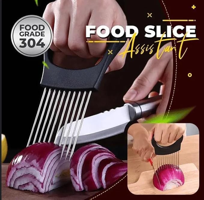 Upgrade Onion Holder for Slicing, Stainless Steel Lemon Slicer Onion Cutter for Slicing, Vegetable Cutter for Potato and Tomato, Avocados, Eggs, Meat, Kitchen Chopper Slicings Tool (Black, 2PCS)