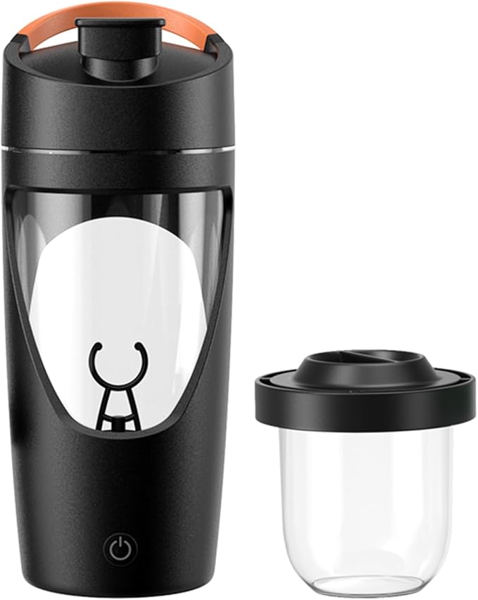 Electric Protein Shaker Bottle with Storage, 24oz USB-C Rechargeable, BPA-Free Tritan, Leak-Proof Mixer Bottle for Gym, Travel（Black）