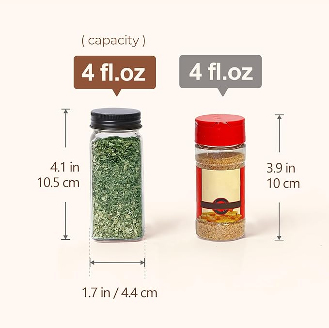 ComSaf 15Pcs 4oz Glass Spice Jars with Shaker Lids, 93 Labels, a Handy Funnel, a Pepper Grinder, Empty Spice Containers and Square Spice Bottles for Kitchen and Seasoning