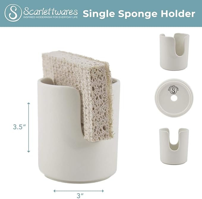 scarlettwares Ceramic Dish Sponge Holder for Kitchen Sink Dishwasher Safe Farmhouse Elegant Cute Sturdy