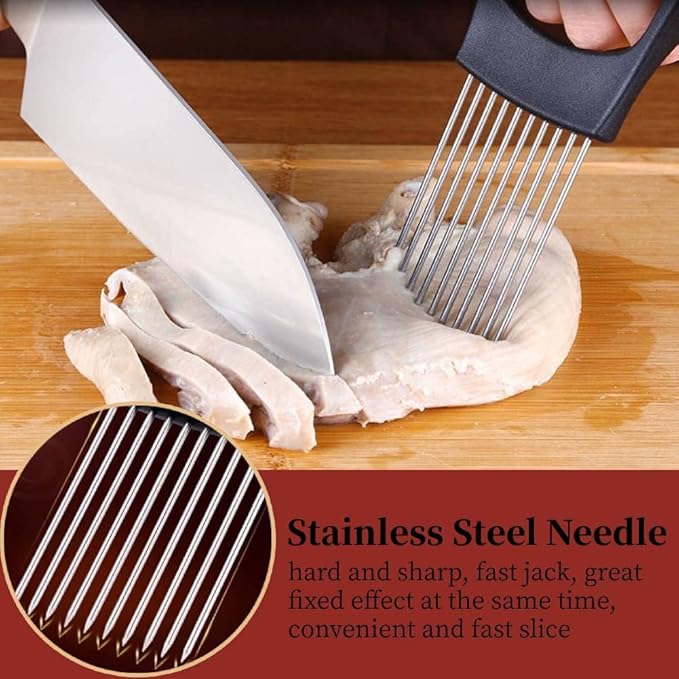Stainless Steel Onion Holder, Fruits Veg Meat Tomato Cutter, Slicer Peeler Chopper with 10 Prongs Handy, Kitchen Gadgets Safety Cooking Tools