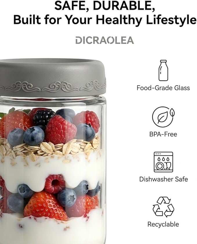 18oz 8Pack Glass Overnight Oats Jars Containers with Airtight Leakproof Lids, Reusable Mason Jars for Meal Prep, Yogurt Parfaits, Smoothies, Salads & Healthy Breakfasts(18oz-8Pack)