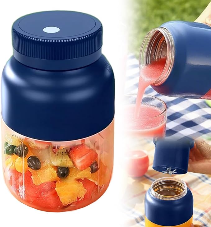 Portable Juicer, 44oz Wireless Blender Cup, USB Rechargeable Smoothie Maker for Shakes, Protein Drinks, Travel, Office, Outdoor – Leak Proof with Handle (Blue)