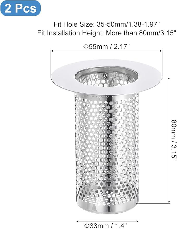uxcell 3 Pack Shower Drain Strainer, 3.1" x 2.2" Stainless Steel Floor Drain Strainer Deep Sink Hair Catcher for Kitchen Bathroom Balcony Floor Drain, Fit Hole Size from 1.38" to 2.17"
