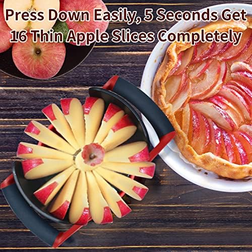 Apple Slicer and Corer, [Large Size] 16-Blade Heavy Duty Apple Cutter with Base, [Upgraded] Cut Apples All The Way Through, Stainless Steel Ultra-Sharp Blade, Fruit & Vegetable Divider, Red