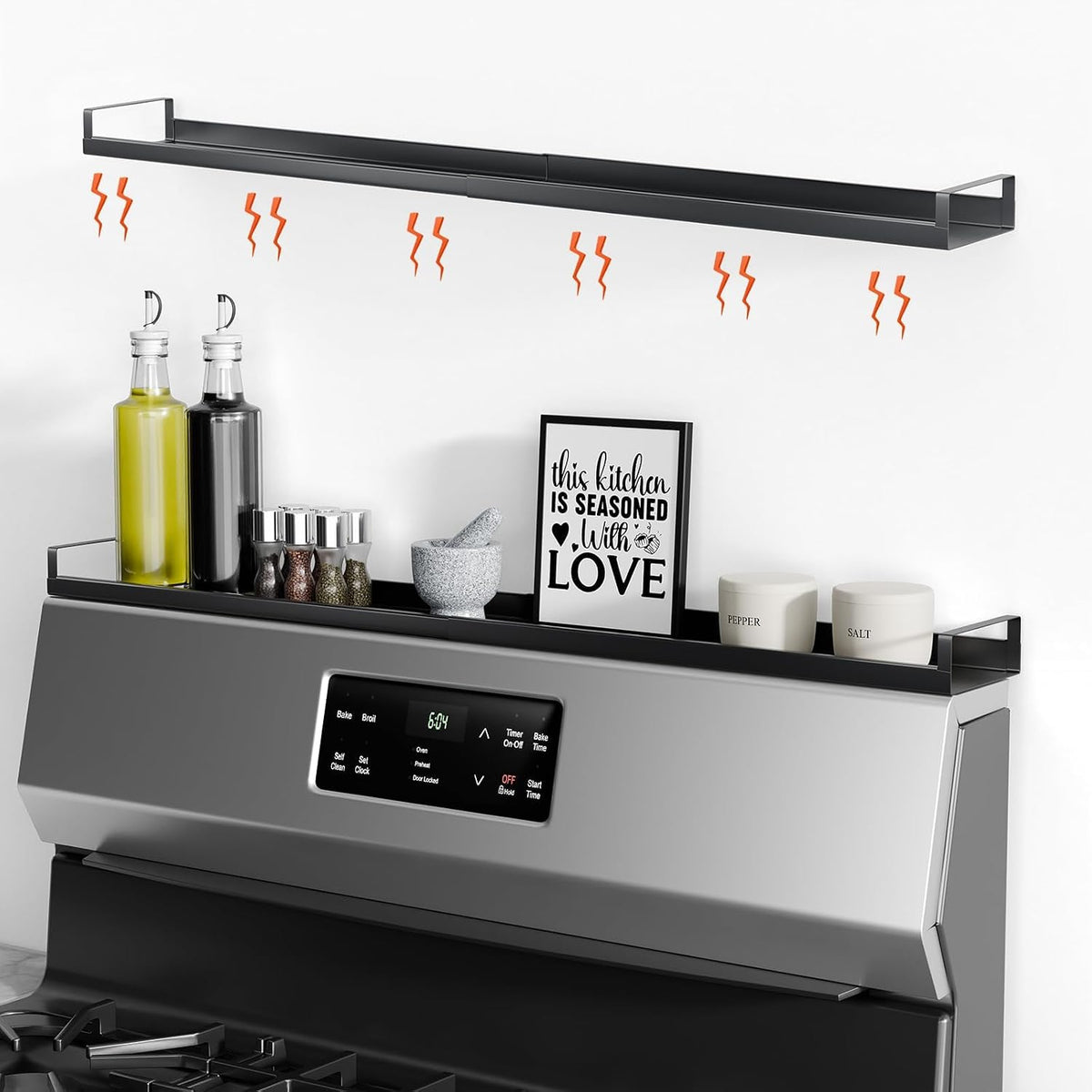 30" Adjustable Magnetic Stove Top Shelf, Matte Black