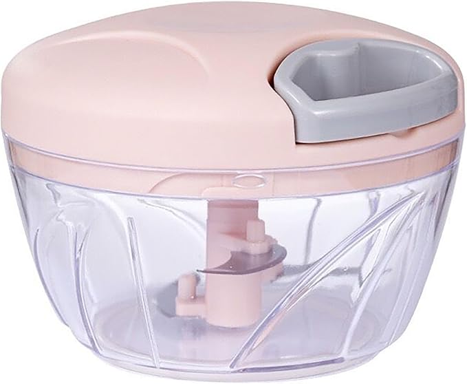 Manual Garlic Chopper, 500Ml Pink Cover ABS Resin Hand Pull String Chopper for Crushing Vegetables and Spice (Pink)