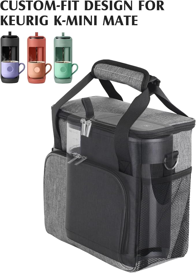 JISHAHS Travel Carrying Bag for Keurig K-Mini Mate Coffee Maker, Single Serve Coffee Brewer Portable Storage Bag with 3-Way Carry, Padded Multi-Pocket Storage Accessories