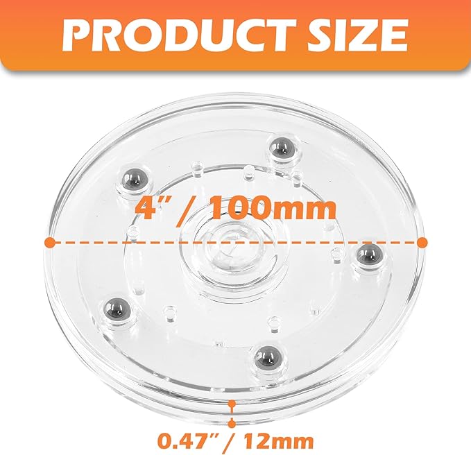 Piutouyar 4 Pcs Plastic Turntable Bearings Hardware, 4 Inch / 100mm Plastic Acrylic Clear Turntable Organizer for Kitchen Spice Rack Table Cake