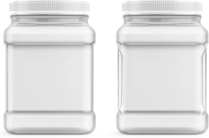 Mountain West Company 64 fl oz Square Clear Jar with Pinch Handle, 6 Count, Pantry Organization & Storage, Plastic Container with Lid
