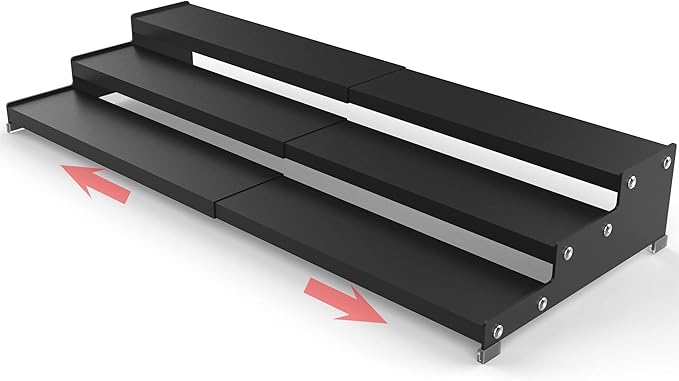 Jojocross Spice Rack Organizer 3 Tier Expandable Display Shelf(12.8"-24.01" W) Non-Skid Heavy Duty Sturdy Metal Iron Alloy Steel Step Racks 1 Pack/Black