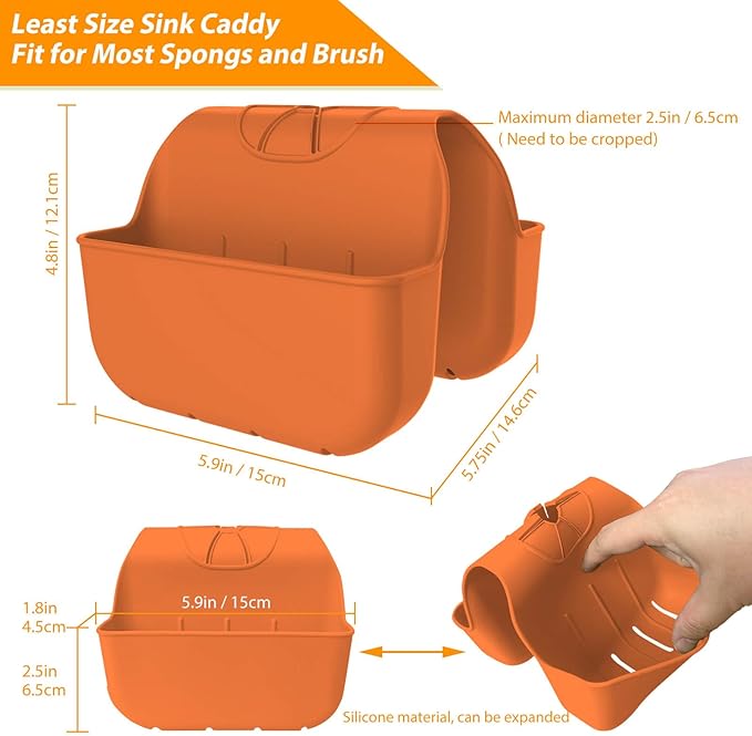 Sponge Holder for Kitchen Sink, Silicone Sink Saddle Caddy Organizer Rack, Sponges Holder Over Faucet, Hanging Kitchen Organizer Accessories Rack Basket Orange