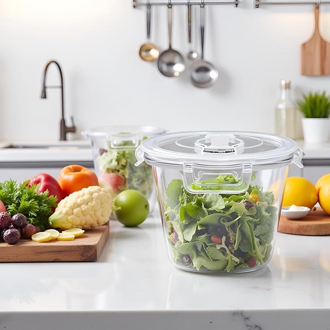 H.JSS WDJS 3 Cup Round Glass Meal Prep Containers with Lids,24oz Glass Food Storage Containers with Spoons, Heat-Resistant BPA-Free for Soup, Leftover, Oven, Dishwasher, Fridge, Freezer Safe (2 Pack)