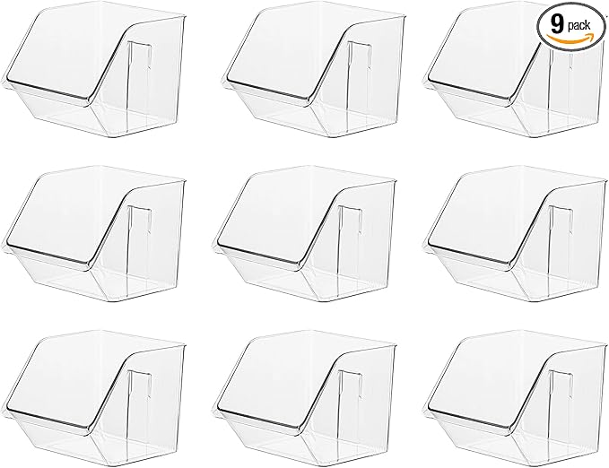 9-Pack Small Clear Storage Baskets, Adhesive Spice Rack Wall Mount for Countertop/Cabinet/Bathroom, Plastic Storage Bins Kitchen Wall Organizer and Storage Shelves, Spice Organizer
