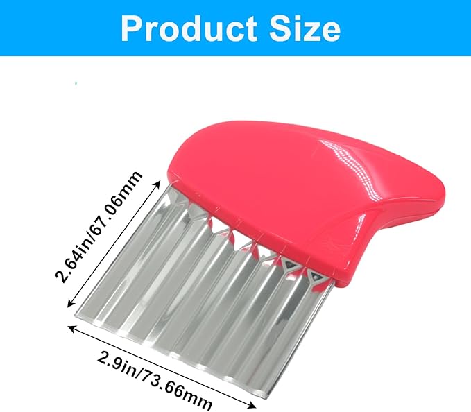 2 Pack Crinkle Cutter Stainless Steel Wavy French Fry & Vegetable Slicer for Potatoes, Carrots, Cheese, Multi-Color (Pink & Blue)